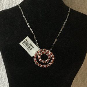 GEMS TV • Genuine Garnet 925 Sterling Silver Double Circle Pendant Necklace COA